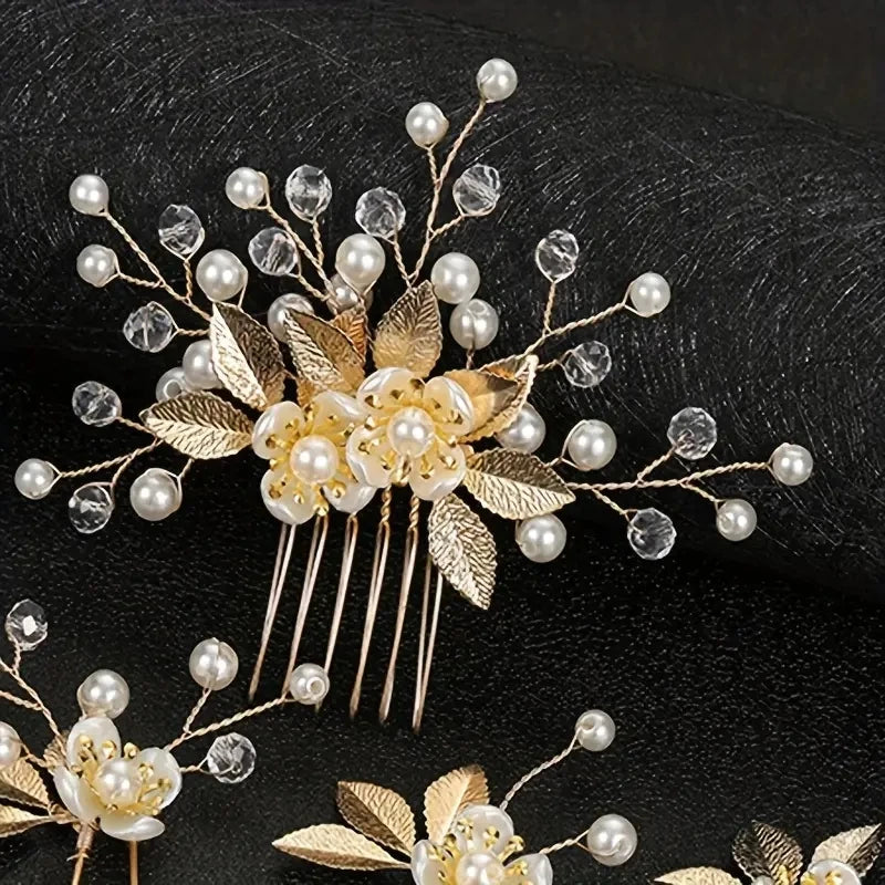 Conjunto de 5 acessórios de cabelo de cristal de luxo, românticos e doces, para noivas, festas, casamentos e joias.