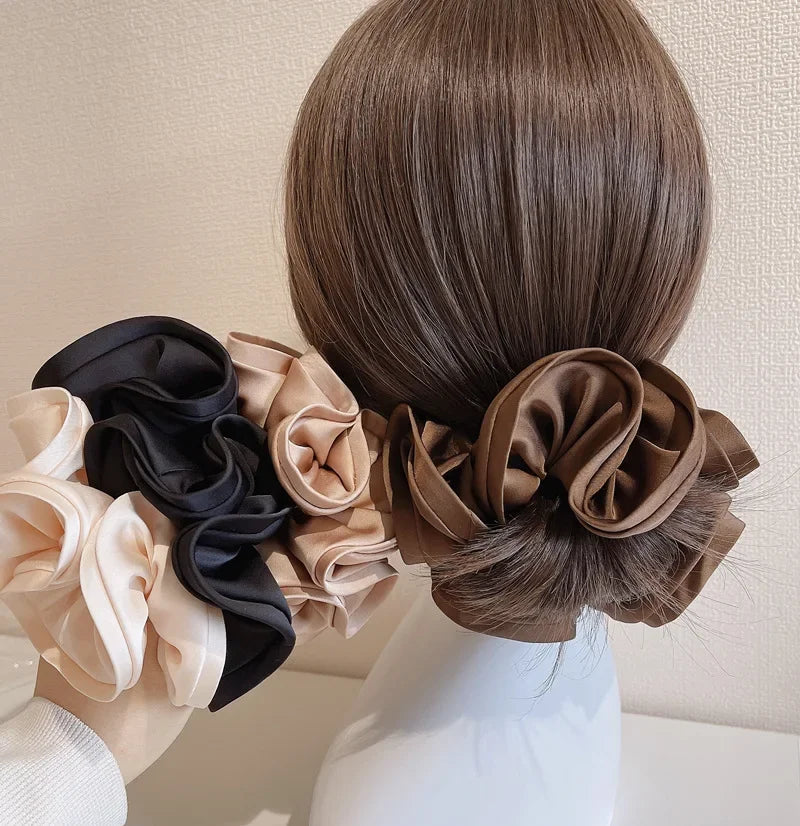 Laço de cabelo de cetim estilo fungo com design francês, para mulheres com temperamento simples, novo estilo de laço de cabelo
