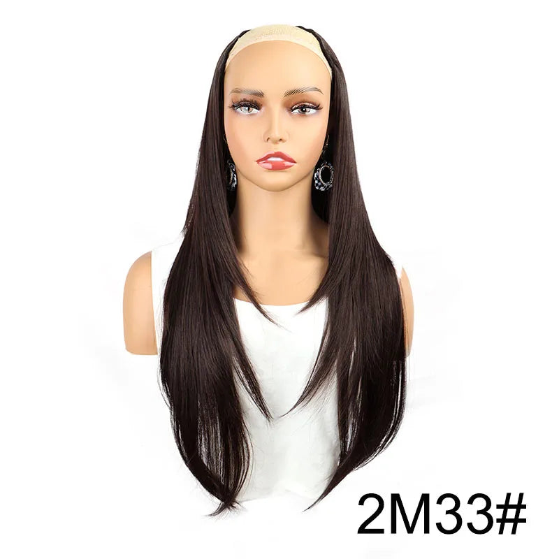 WIGSIN - Extensión de cabello sintético de 22 pulgadas en forma de V, con 4 clips, largo y liso, peluca invisible de moda para mujer