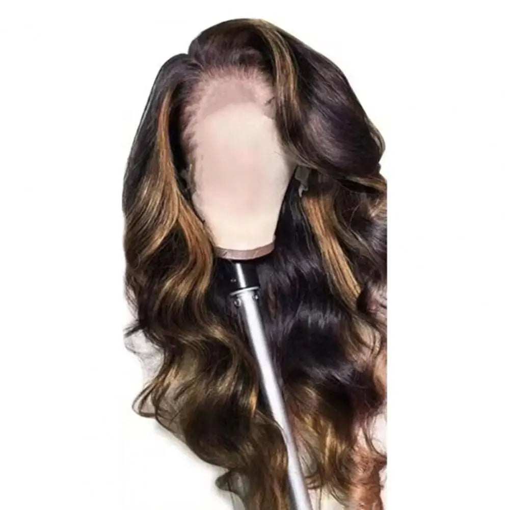 Peruca feminina longa e reta com divisão ao meio, fibra natural sedosa de alta temperatura, mechas, cabelo sintético longo e cacheado.