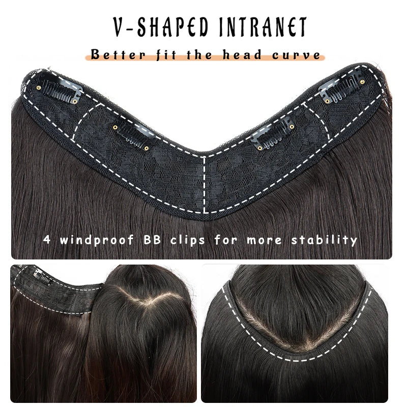 WIGSIN - Extensión de cabello sintético de 22 pulgadas en forma de V, con 4 clips, largo y liso, peluca invisible de moda para mujer
