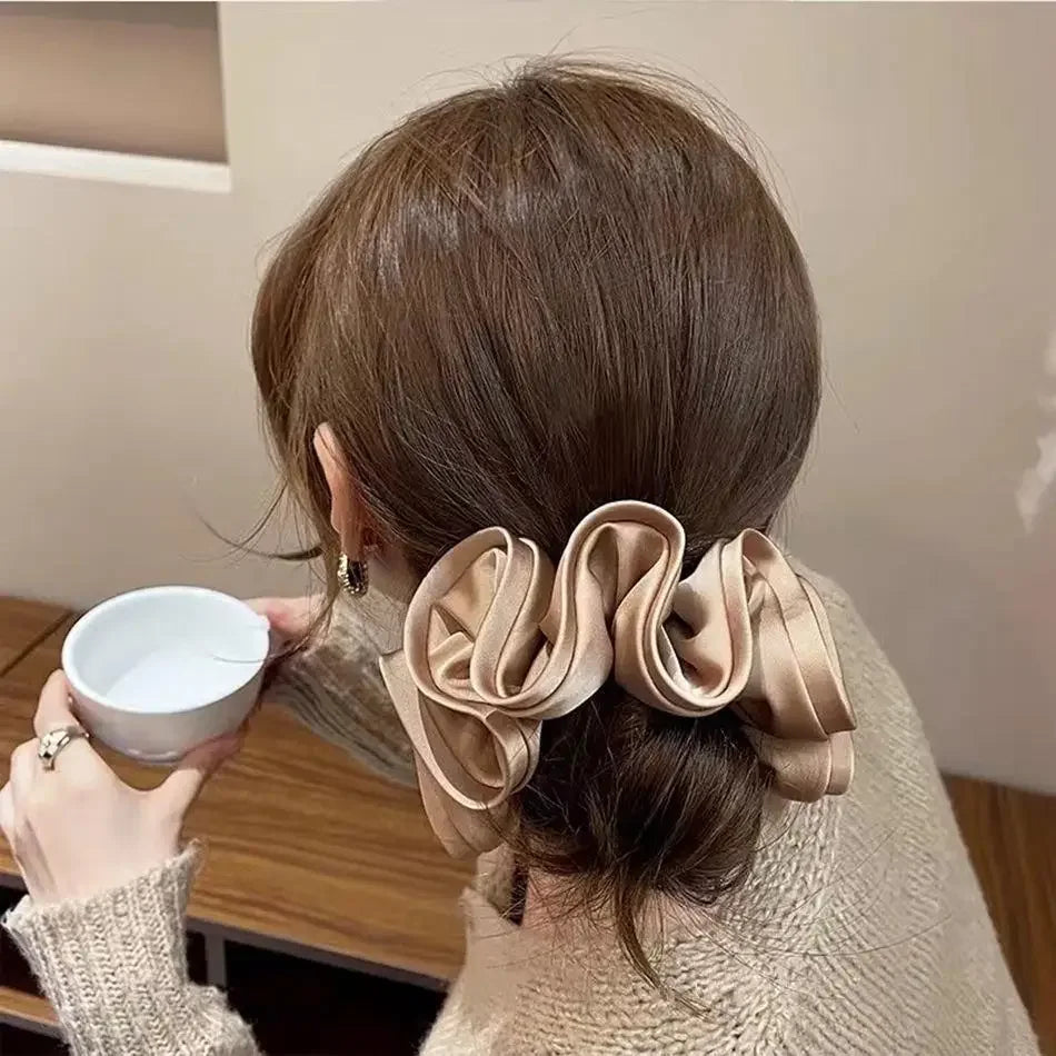 Laço de cabelo de cetim estilo fungo com design francês, para mulheres com temperamento simples, novo estilo de laço de cabelo