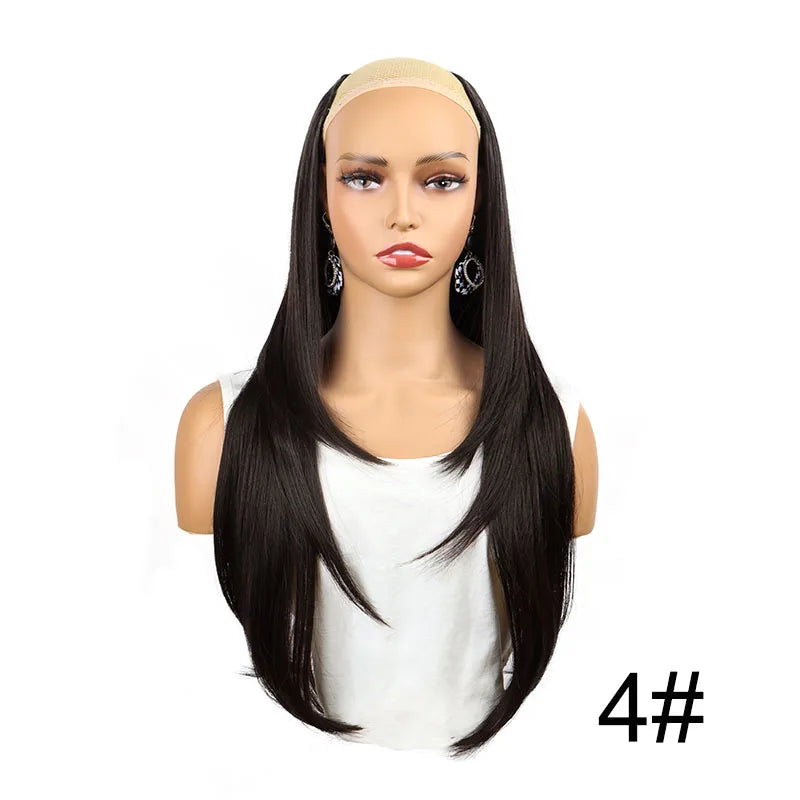 WIGSIN - Extensión de cabello sintético de 22 pulgadas en forma de V, con 4 clips, largo y liso, peluca invisible de moda para mujer