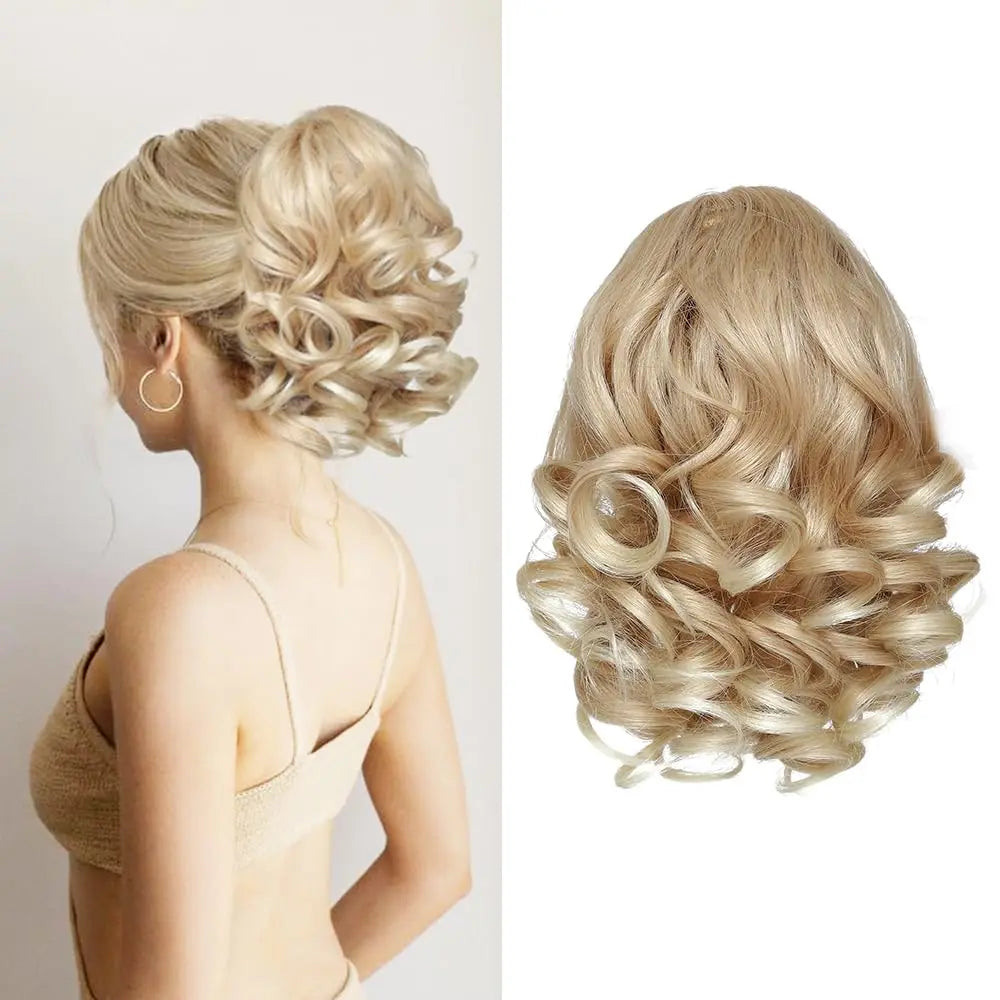Extensiones de cabello sintético corto con clip, cola de caballo cortas y rizadas con cordón, elegantes para uso diario.