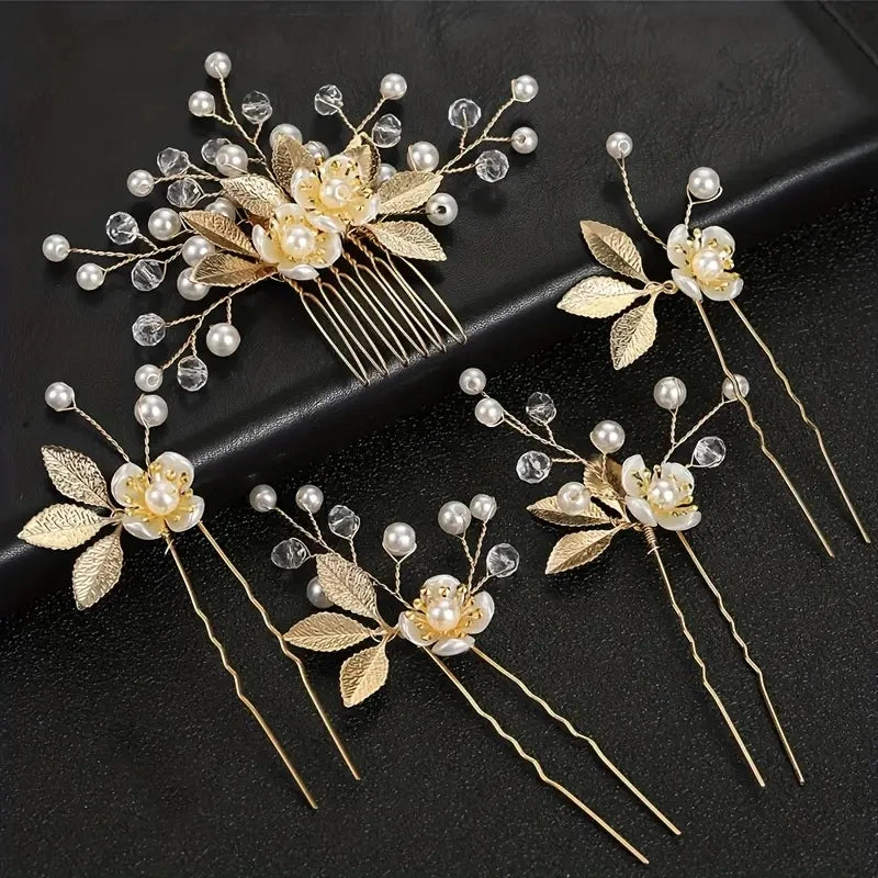 Conjunto de 5 acessórios de cabelo de cristal de luxo, românticos e doces, para noivas, festas, casamentos e joias.