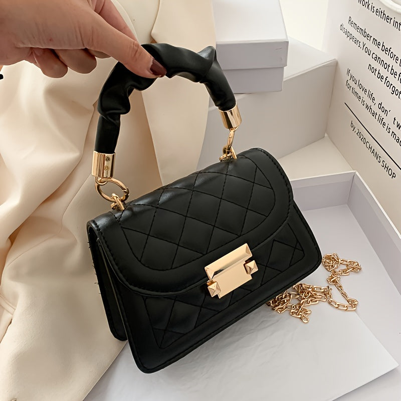 Cartera de moda para mujer, con correa de cadena, piel sintética impermeable, color liso en blanco, morado y negro.