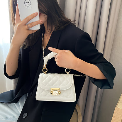 Cartera de moda para mujer, con correa de cadena, piel sintética impermeable, color liso en blanco, morado y negro.