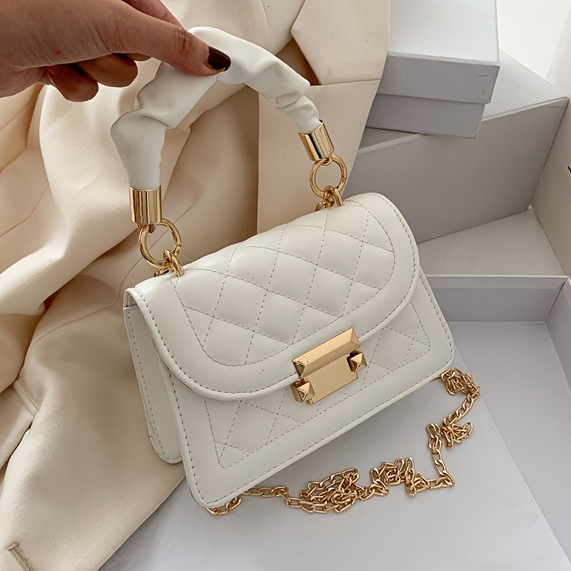 Cartera de moda para mujer, con correa de cadena, piel sintética impermeable, color liso en blanco, morado y negro.