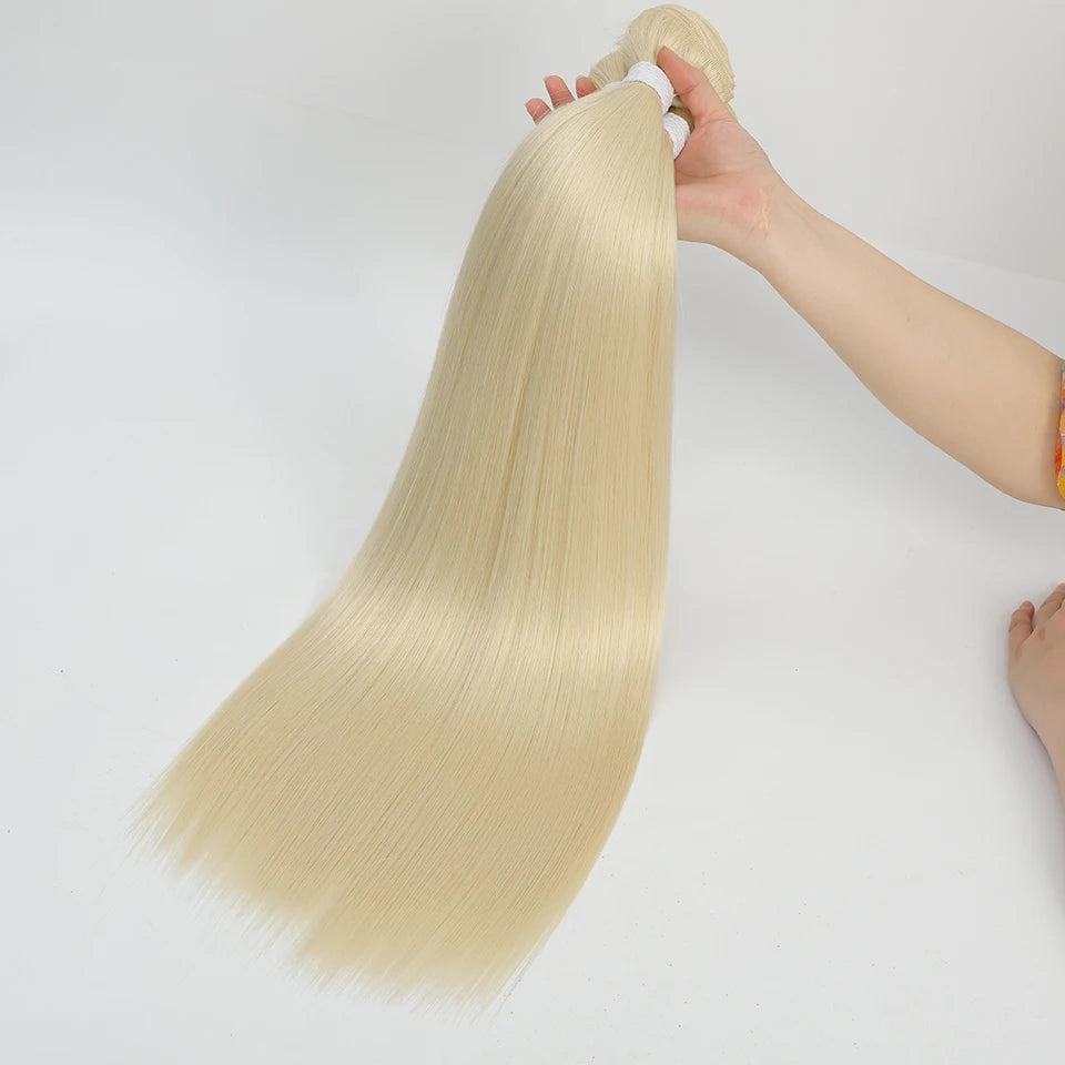 Extensiones de cabello sintético súper largo natural de salón, cabello lacio Yaki.