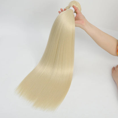 Extensiones de cabello sintético súper largo natural de salón, cabello lacio Yaki.