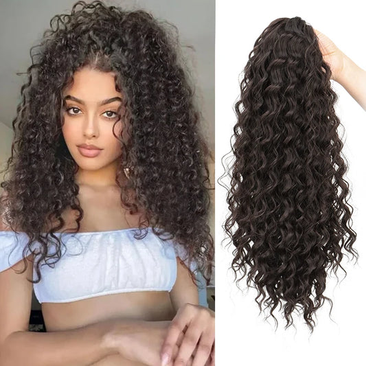 Extensión de cabello sintético afro largo y rizado de 18 pulgadas con cordón para cola de caballo.