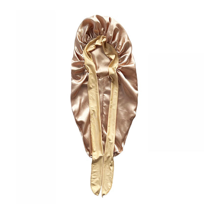 Conjunto de touca longa + faixa elástica de cetim para cabelo, touca longa e sedosa para dormir com faixa elástica larga