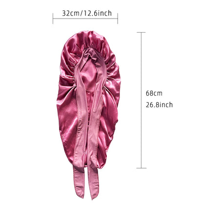 Conjunto de touca longa + faixa elástica de cetim para cabelo, touca longa e sedosa para dormir com faixa elástica larga