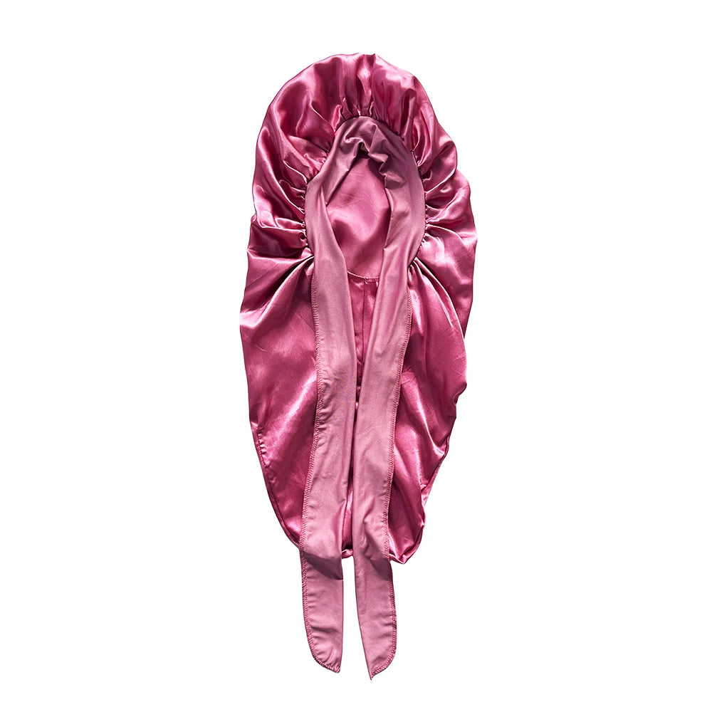 Conjunto de touca longa + faixa elástica de cetim para cabelo, touca longa e sedosa para dormir com faixa elástica larga