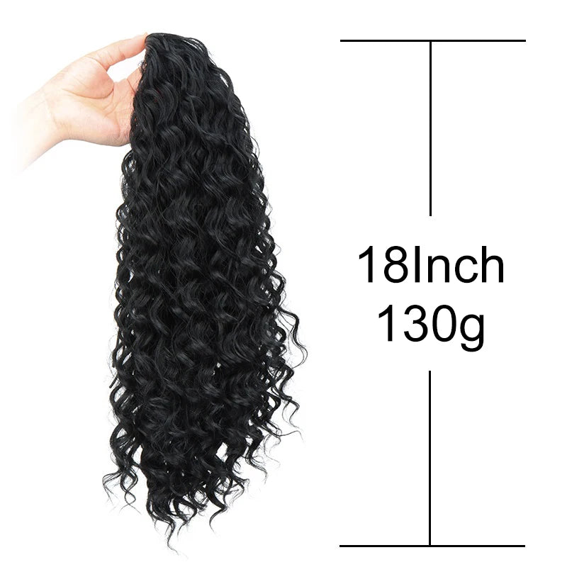 Extensión de cabello sintético afro largo y rizado de 18 pulgadas con cordón para cola de caballo.