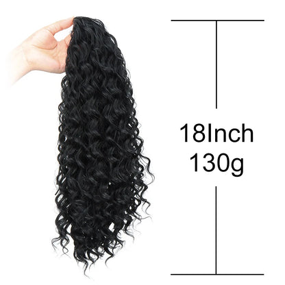 Extensión de cabello sintético afro largo y rizado de 18 pulgadas con cordón para cola de caballo.