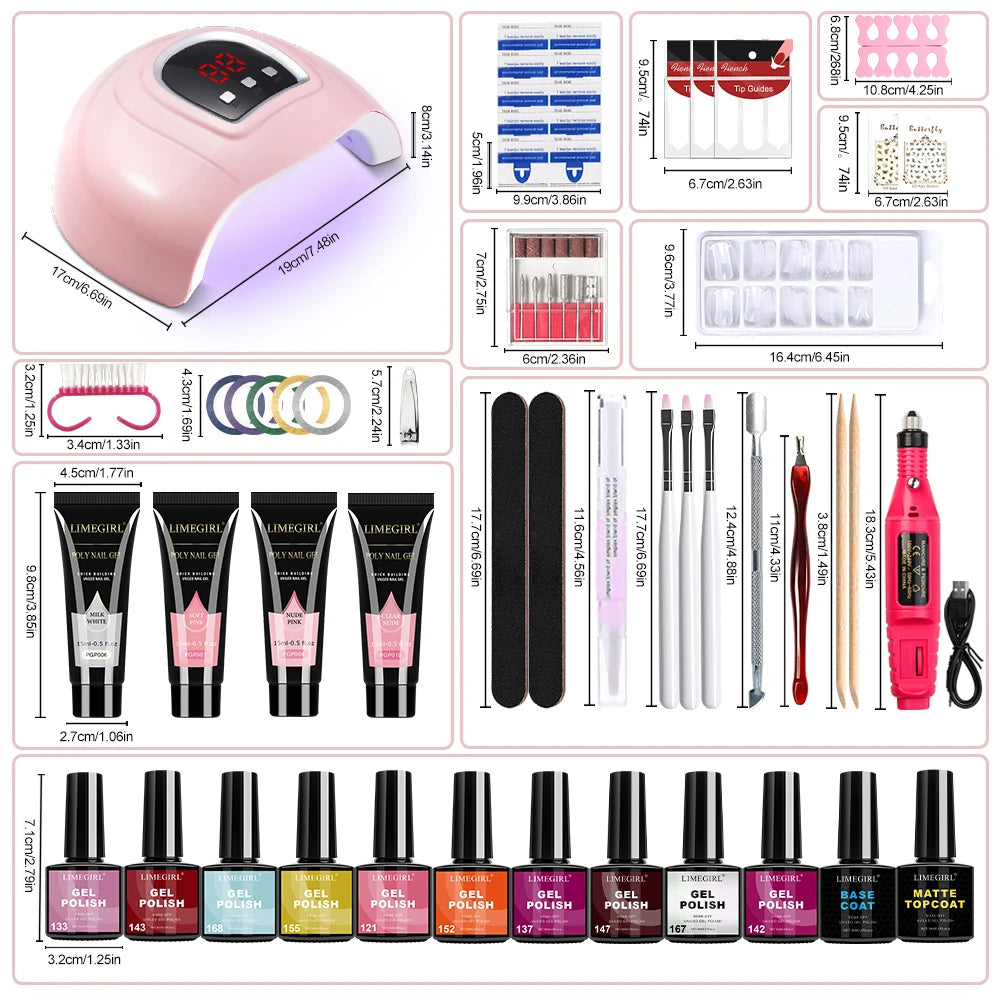 Kit de esmalte em gel LIMEGIRL, base em gel UV, ferramenta de polimento com luz LED e broca de unha, kit de esmalte em gel semipermanente