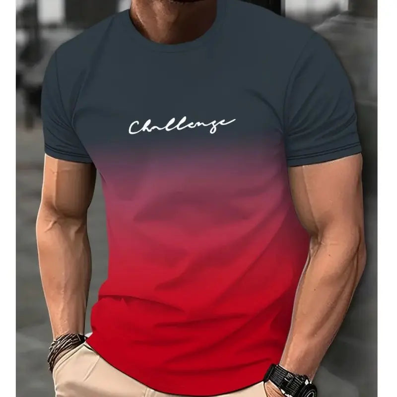 Camiseta de manga corta con estampado digital de color degradado para hombre