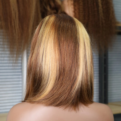 Peruca de cabelo humano transparente com renda frontal 13x4, loiro mel, ombré 13x4, 10-16 polegadas, 4/27