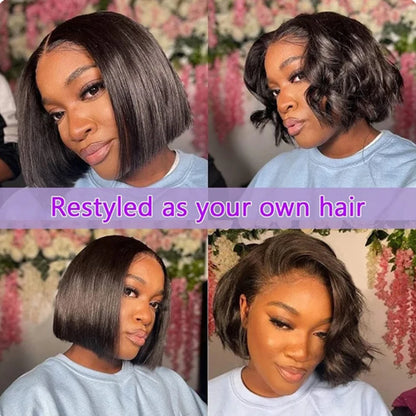 Perucas de renda frontal WeHuman Hair, perucas curtas Bob sem cola, perucas curtas Bob, pré-depiladas, lisas, 13x4 HD, perucas de renda transparente