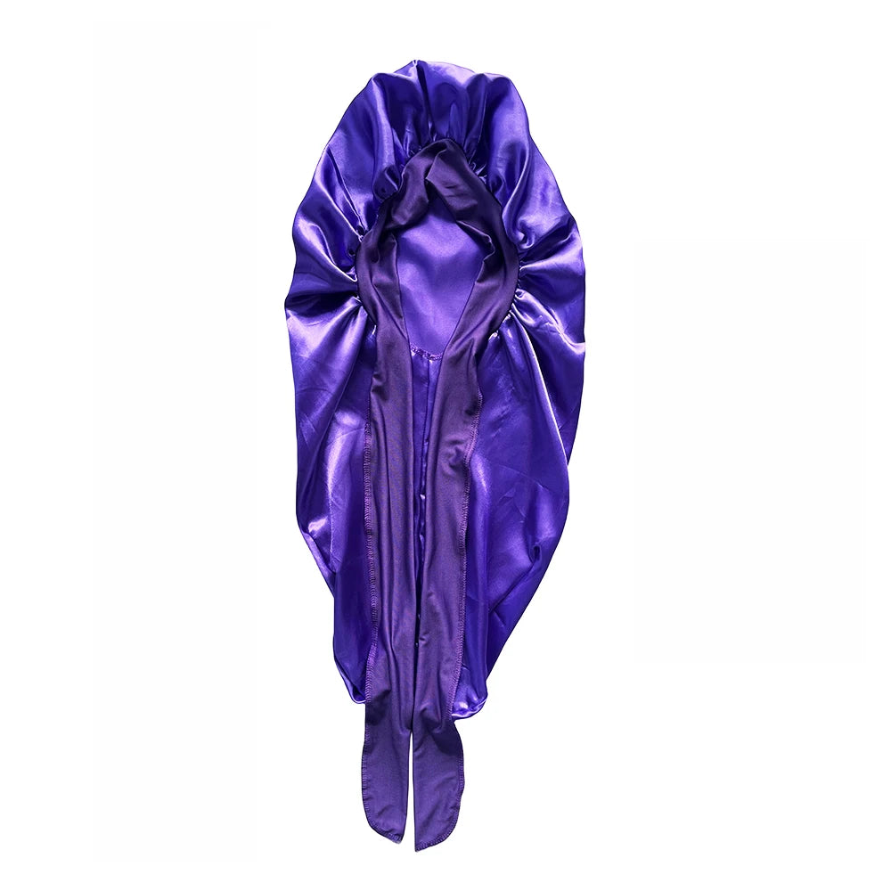 Conjunto de touca longa + faixa elástica de cetim para cabelo, touca longa e sedosa para dormir com faixa elástica larga