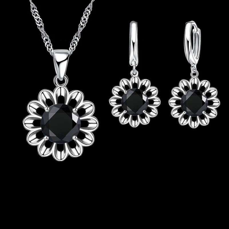 Novo conjunto de joias de casamento femininas de prata esterlina 925 de alta qualidade com pingente de cristal, colar e brincos de argola, grande promoção.