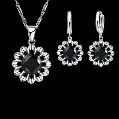 Novo conjunto de joias de casamento femininas de prata esterlina 925 de alta qualidade com pingente de cristal, colar e brincos de argola, grande promoção.