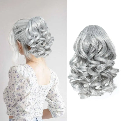 Extensiones de cabello sintético corto con clip,  cola de caballo cortas y rizadas con cordón, elegantes para uso diario.