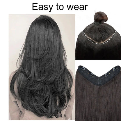 WIGSIN - Extensión de cabello sintético de 22 pulgadas en forma de V, con 4 clips, largo y liso, peluca invisible de moda para mujer