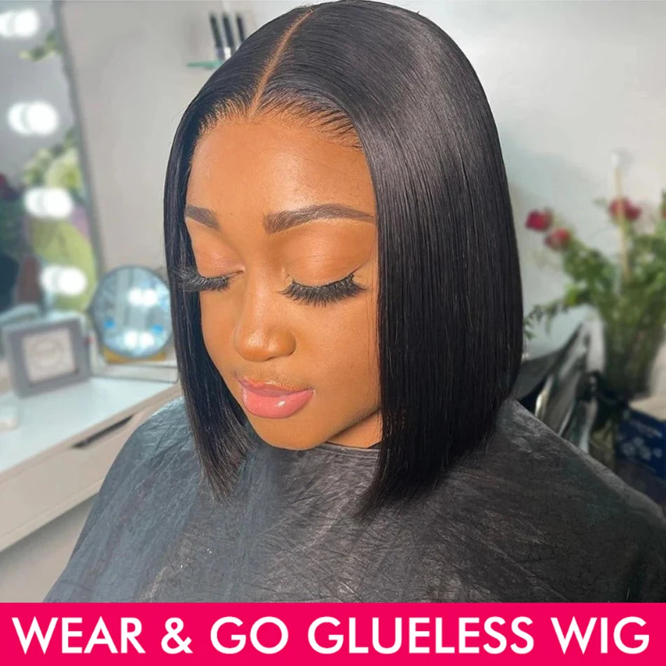 Perucas de renda frontal WeHuman Hair, perucas curtas Bob sem cola, perucas curtas Bob, pré-depiladas, lisas, 13x4 HD, perucas de renda transparente