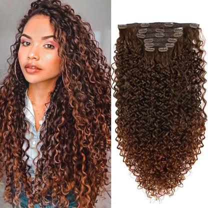 Extensiones de cabello sintético rizado con clip, postizos rizados con clip, extensiones postizas para cabeza completa, cabello negro y castaño para mujeres.