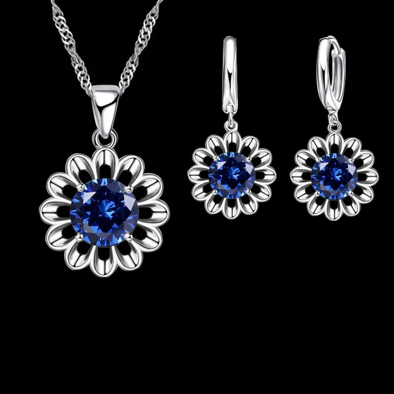 Novo conjunto de joias de casamento femininas de prata esterlina 925 de alta qualidade com pingente de cristal, colar e brincos de argola, grande promoção.