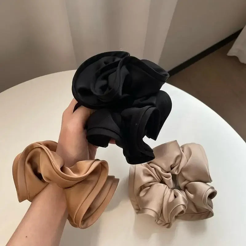 Laço de cabelo de cetim estilo fungo com design francês, para mulheres com temperamento simples, novo estilo de laço de cabelo