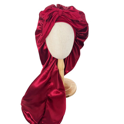 Conjunto de touca longa + faixa elástica de cetim para cabelo, touca longa e sedosa para dormir com faixa elástica larga