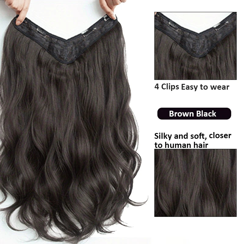 Extensiones de cabello sintético invisible de ondas largas: cabello con más volumen y aspecto natural - Diseño de peinado seguro