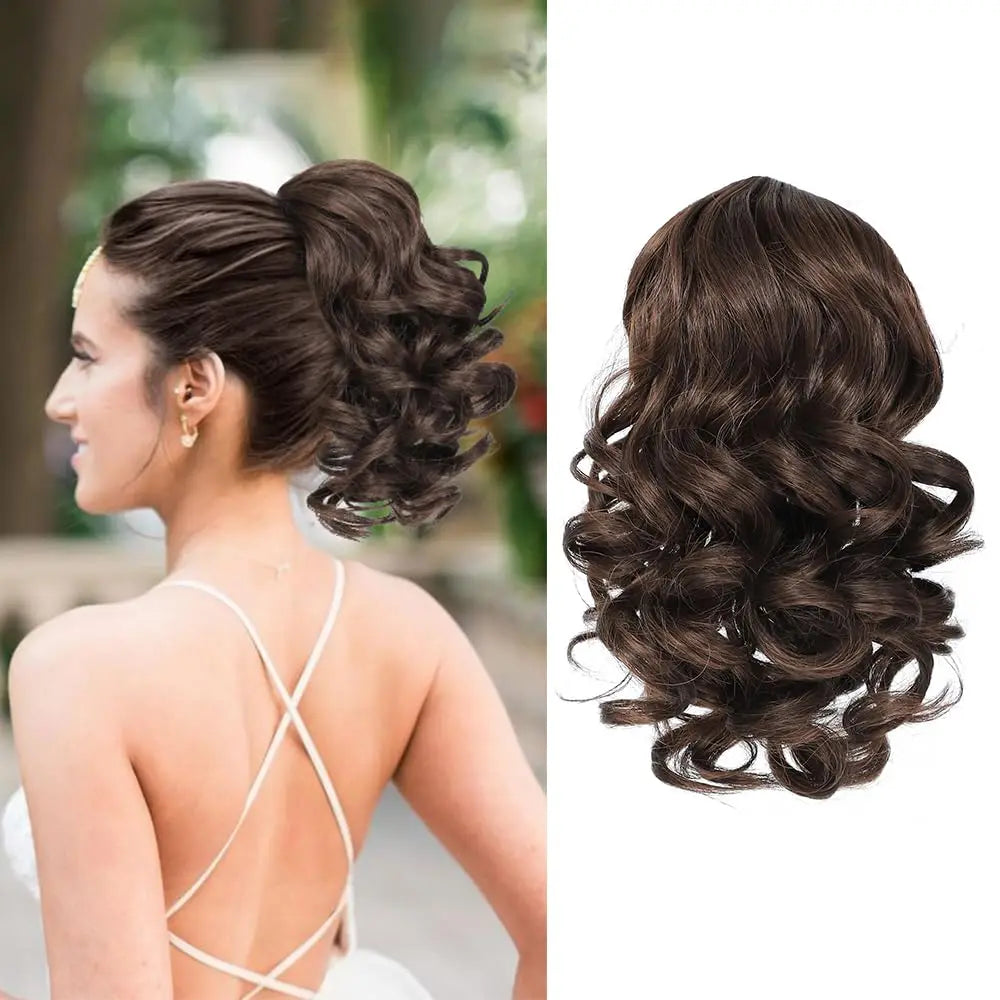 Extensiones de cabello sintético corto con clip,  cola de caballo cortas y rizadas con cordón, elegantes para uso diario.