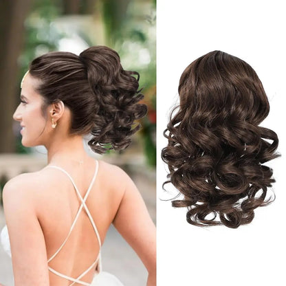 Extensiones de cabello sintético corto con clip,  cola de caballo cortas y rizadas con cordón, elegantes para uso diario.