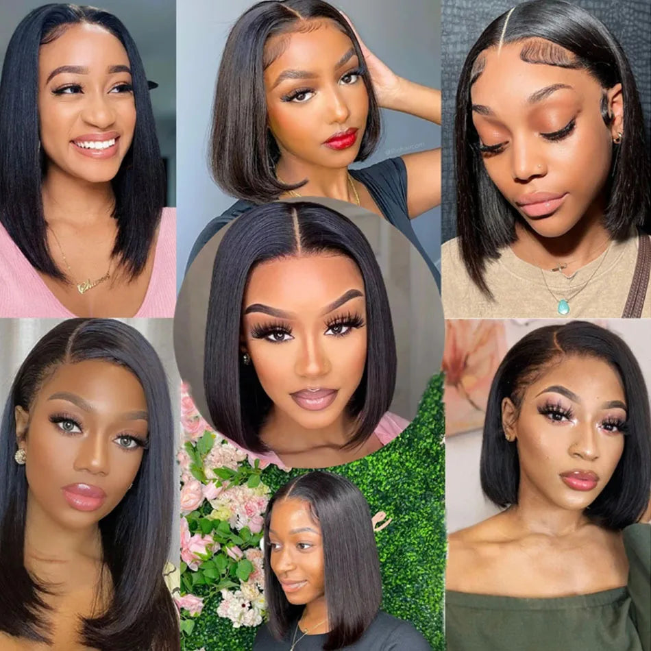 Perucas de renda frontal WeHuman Hair, perucas curtas Bob sem cola, perucas curtas Bob, pré-depiladas, lisas, 13x4 HD, perucas de renda transparente