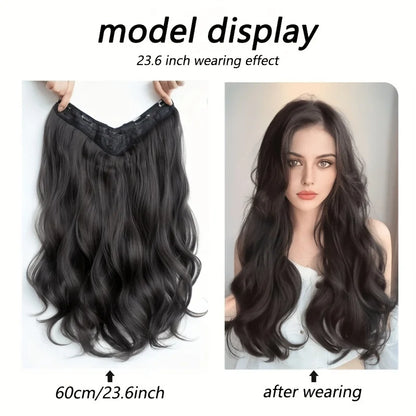 Extensiones de cabello sintético invisible de ondas largas: cabello con más volumen y aspecto natural - Diseño de peinado seguro