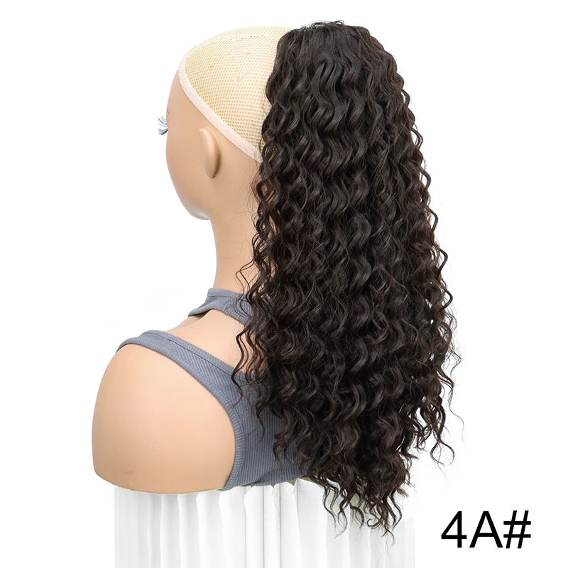 Extensión de cabello sintético afro largo y rizado de 18 pulgadas con cordón para cola de caballo.
