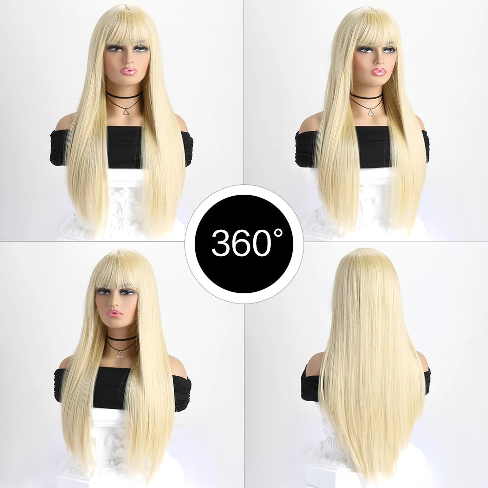 Peluca sintética larga y recta de 26 pulgadas para mujer, ideal para fiestas, disfraces y cosplay