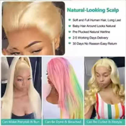 Pelucas de cabello humano con encaje frontal, 13x6, HD, transparente, rubio 613, bob 613, brasileño, liso, 13x4