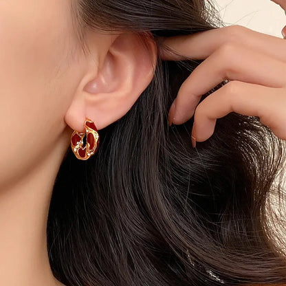 Brincos de argola luxuosos de aço inoxidável esmaltado para mulheres, brincos de argola leves e grossos com strass.