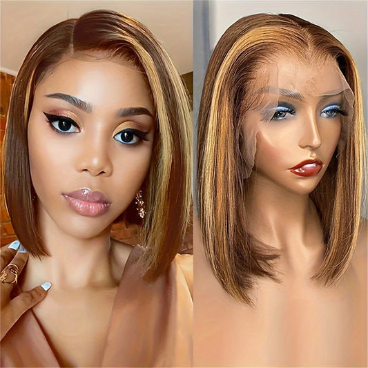 Peruca de cabelo humano transparente com renda frontal 13x4, loiro mel, ombré 13x4, 10-16 polegadas, 4/27
