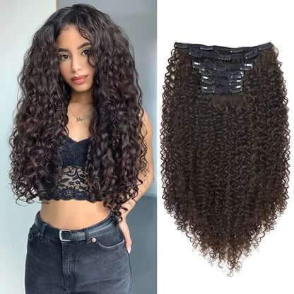 Extensiones de cabello sintético rizado con clip, postizos rizados con clip, extensiones postizas para cabeza completa, cabello negro y castaño para mujeres.