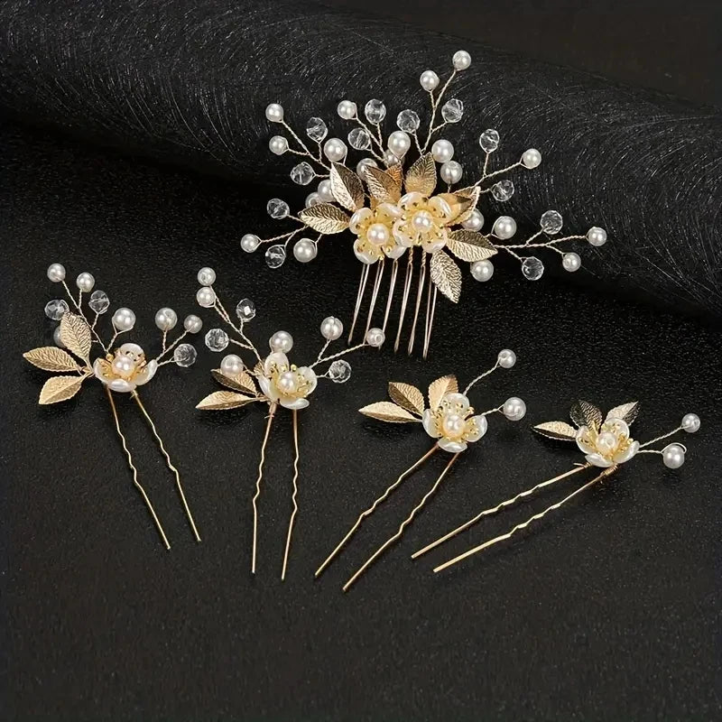 Conjunto de 5 acessórios de cabelo de cristal de luxo, românticos e doces, para noivas, festas, casamentos e joias.