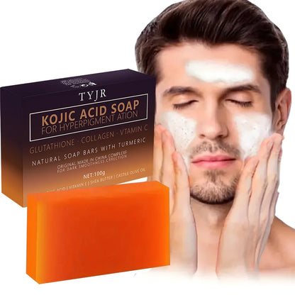 Sabonete de cúrcuma com ácido kójico, sabonete para massagem, sabonete artesanal para rosto e banho, para limpeza profunda, esfoliação e hidratação corporal.