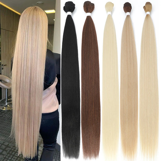 Extensiones de cabello sintético súper largo natural de salón, cabello lacio Yaki.