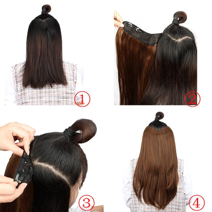 WIGSIN - Extensión de cabello sintético de 22 pulgadas en forma de V, con 4 clips, largo y liso, peluca invisible de moda para mujer