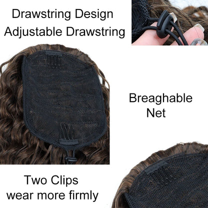 Extensión de cabello sintético afro largo y rizado de 18 pulgadas con cordón para cola de caballo.